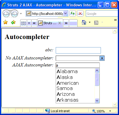 图2 Autocompleter.jsp页面输出